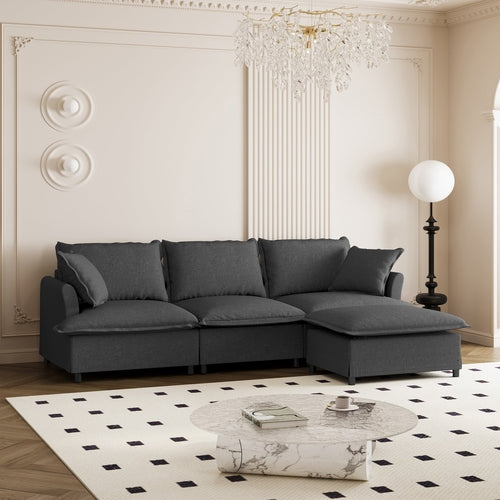 Chenille Sectional Sofa with Ottoman,L Shaped Cloud Couch Set with
