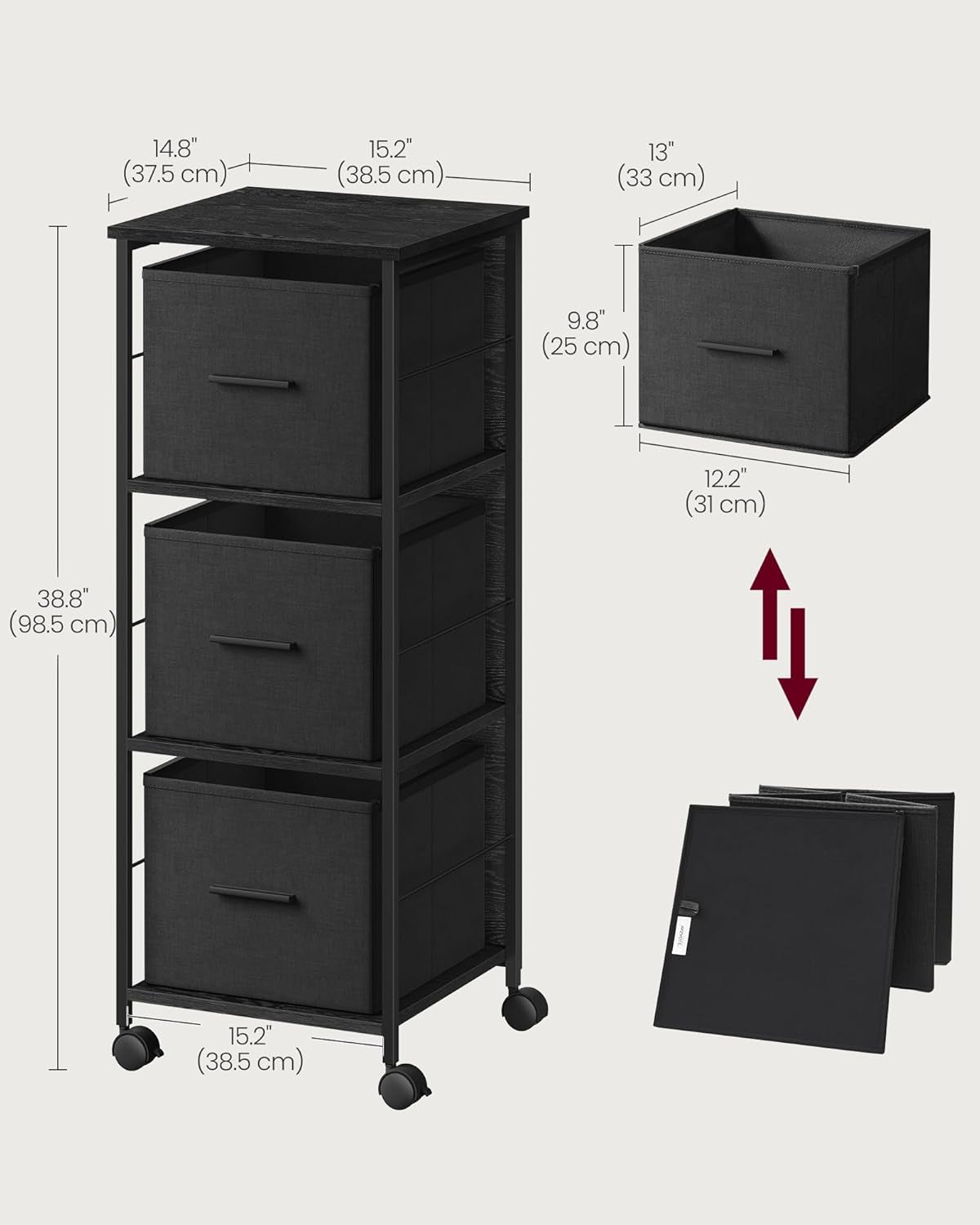 File Cabinet with 3 Drawers, Printer Stand, Cube Storage Shelf, for