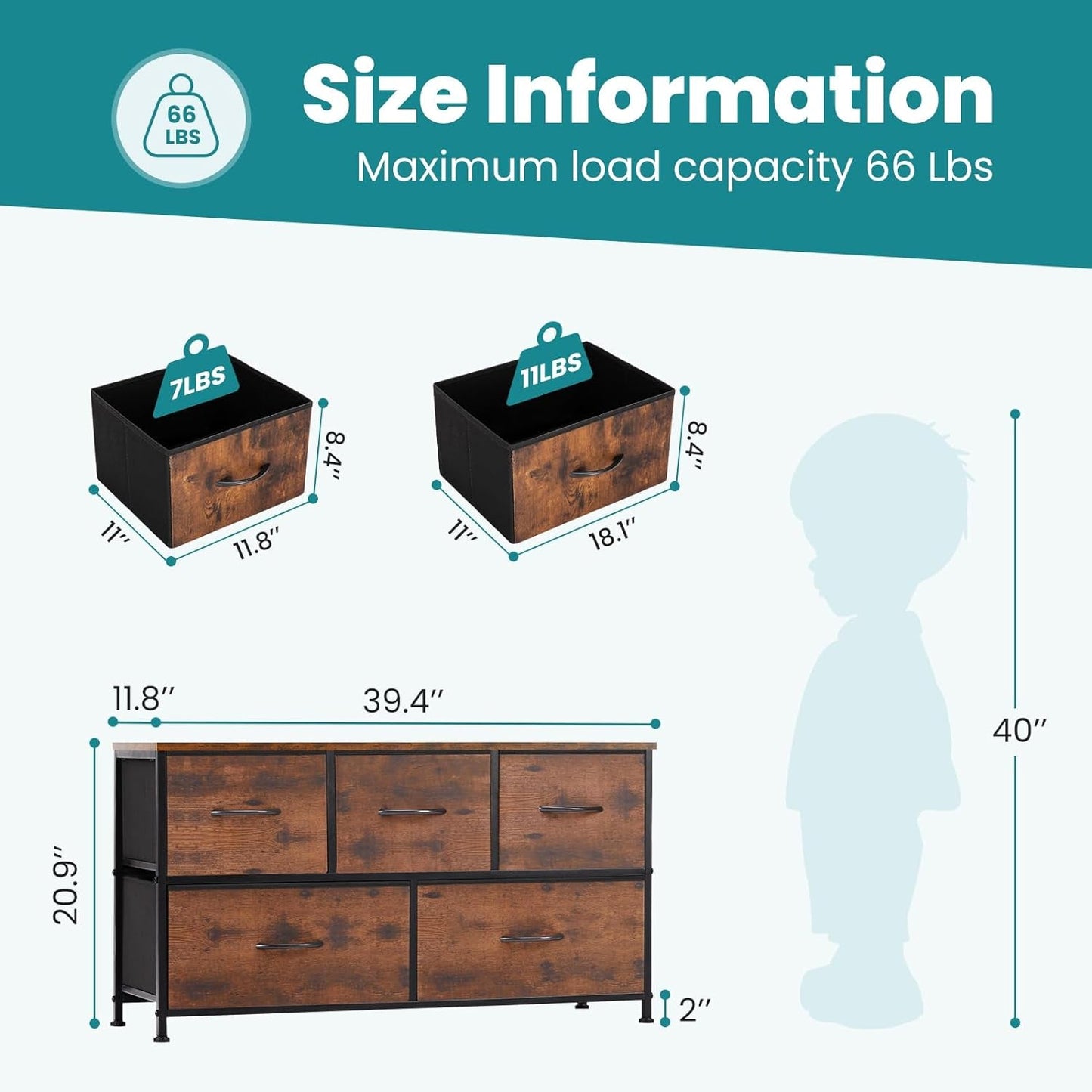 Dresser for Bedroom with 5 Drawers and Organizers