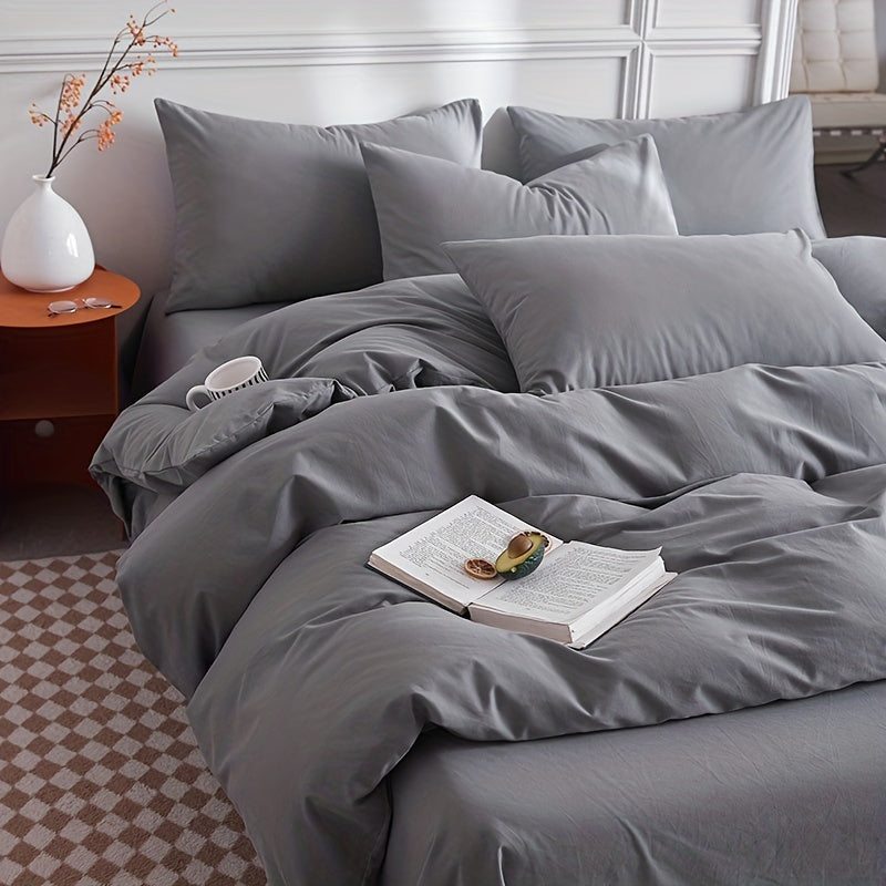 Dark Grey Microfiber Duvet Cover Set with Zipper