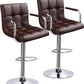 Tall Bar Stools Set of 2 Modern Square PU Leather Adjustable Barstools