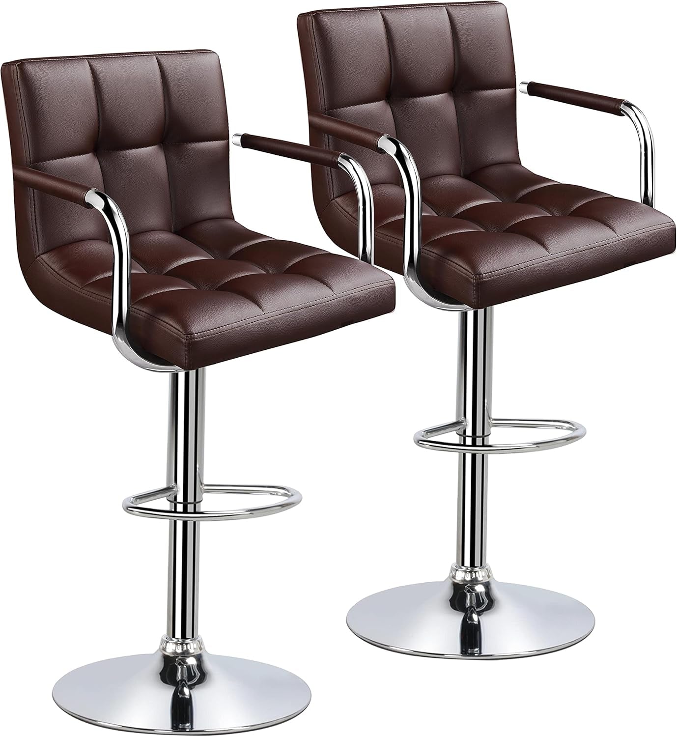 Tall Bar Stools Set of 2 Modern Square PU Leather Adjustable Barstools