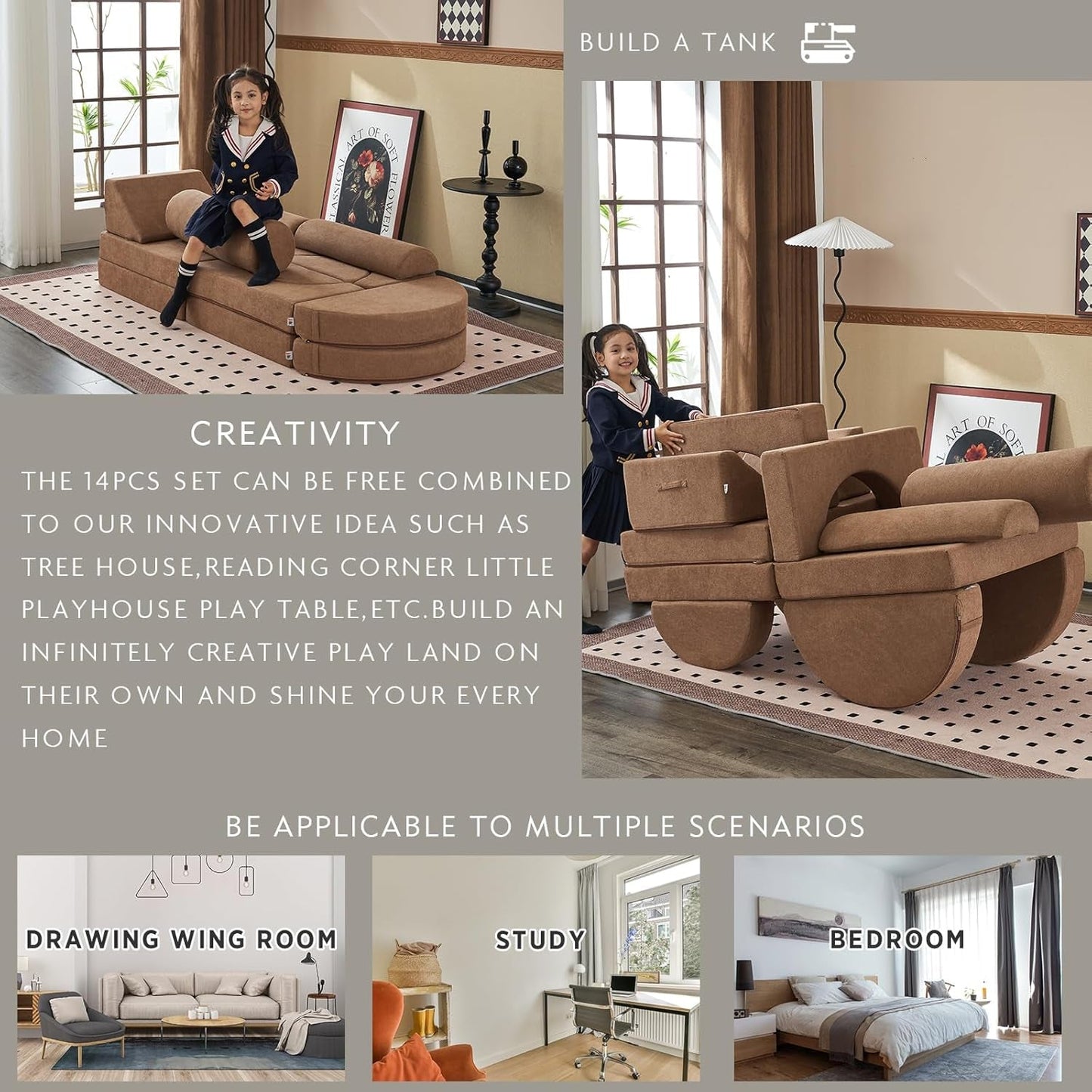 Kids Couch 14PCS Luxury, Floor Couch Floor Sofa Modular Furniture for