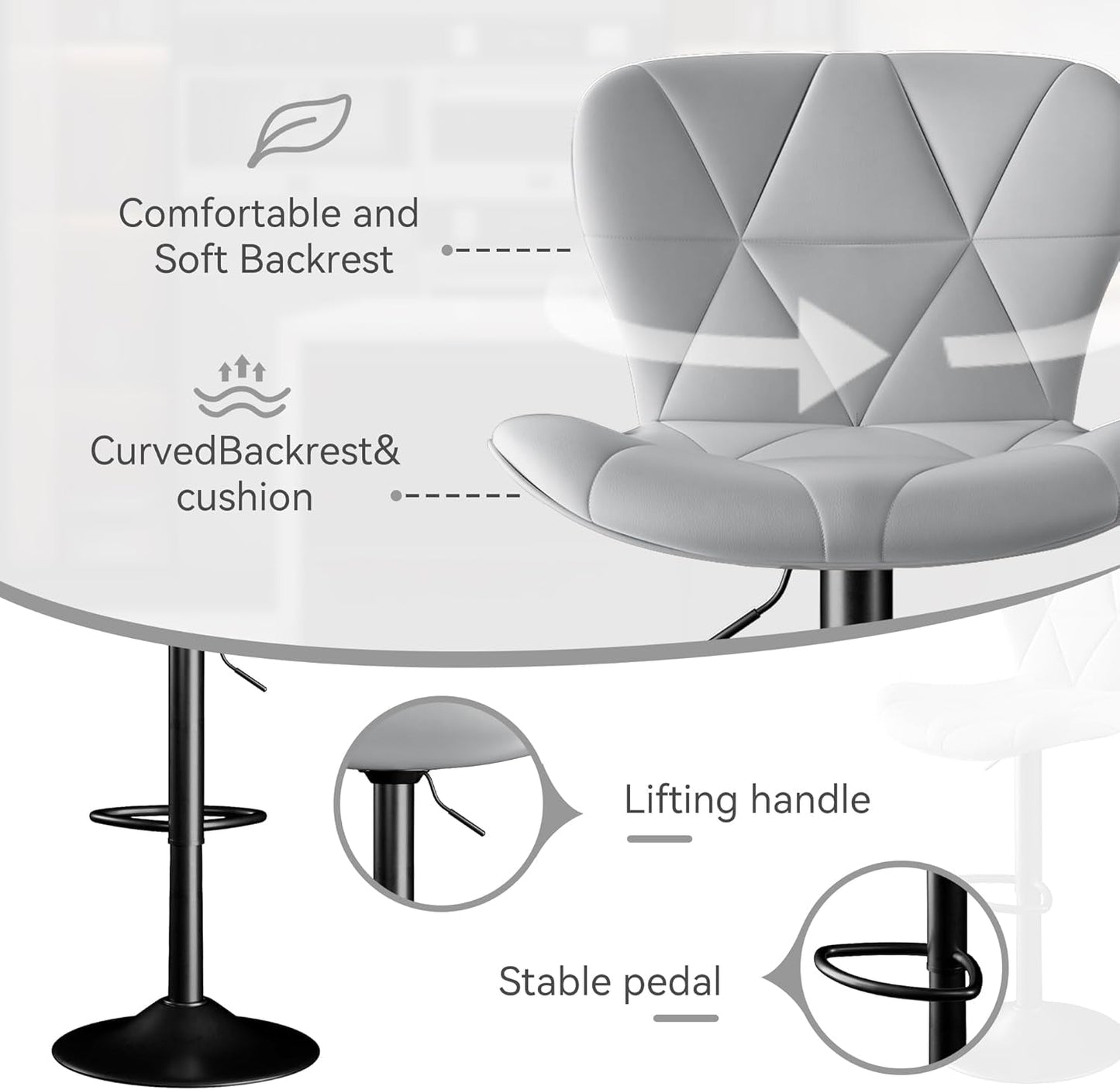 Bar Stools Set of 2,Counter Height Barstools with Backs Faux Leather