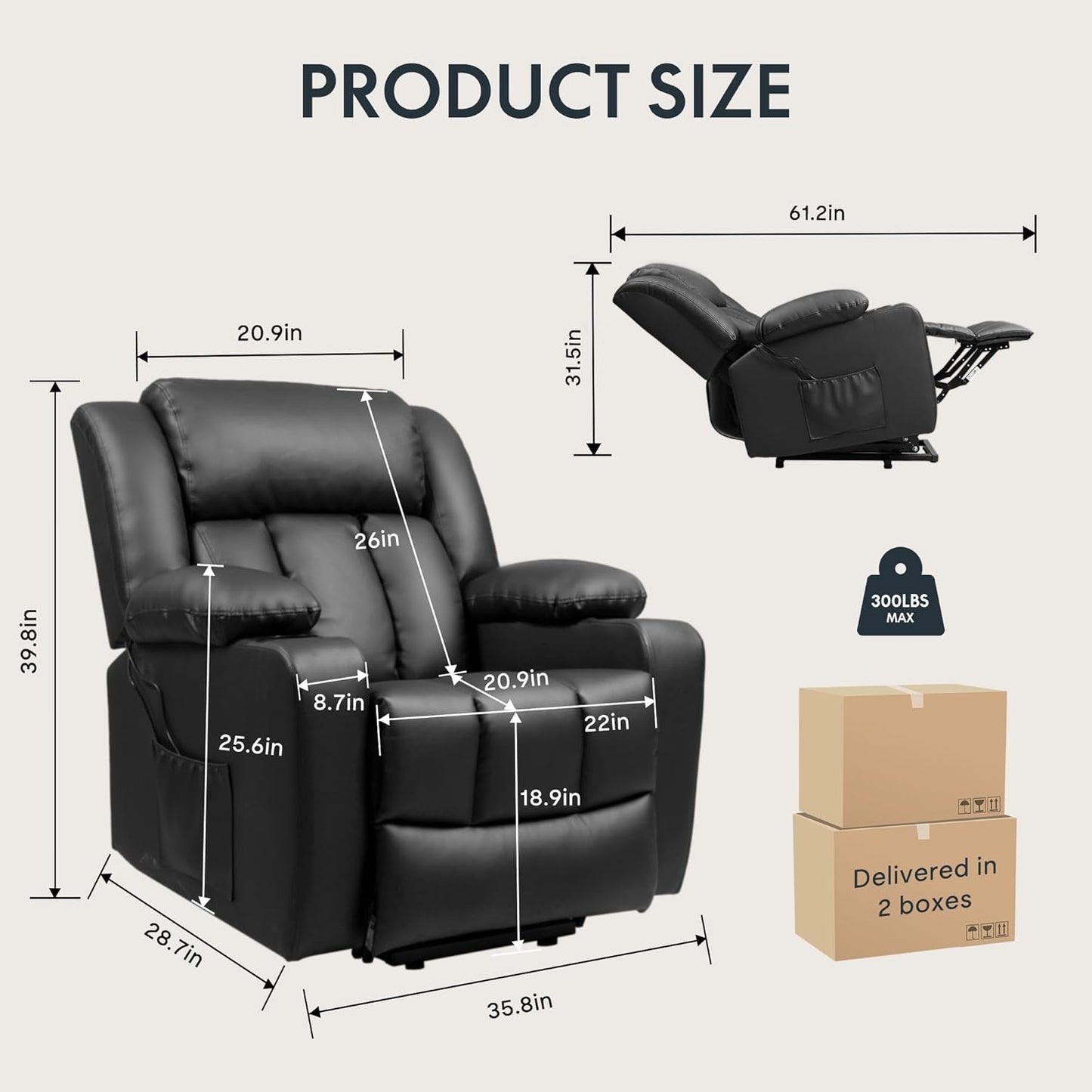 XL31 Power Lift Recliner Chair for Elderly, Oversized Electric Leather