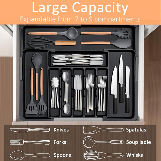 Expandable Silverware Organizer Tray - Adjustable Flatware Storage for