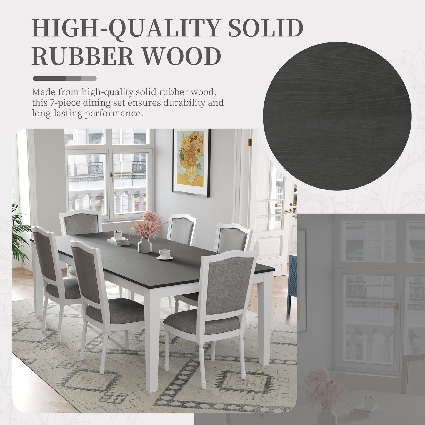 Rustic 7-Piece 78.1inch Extendable Dining Table Set with 18inch