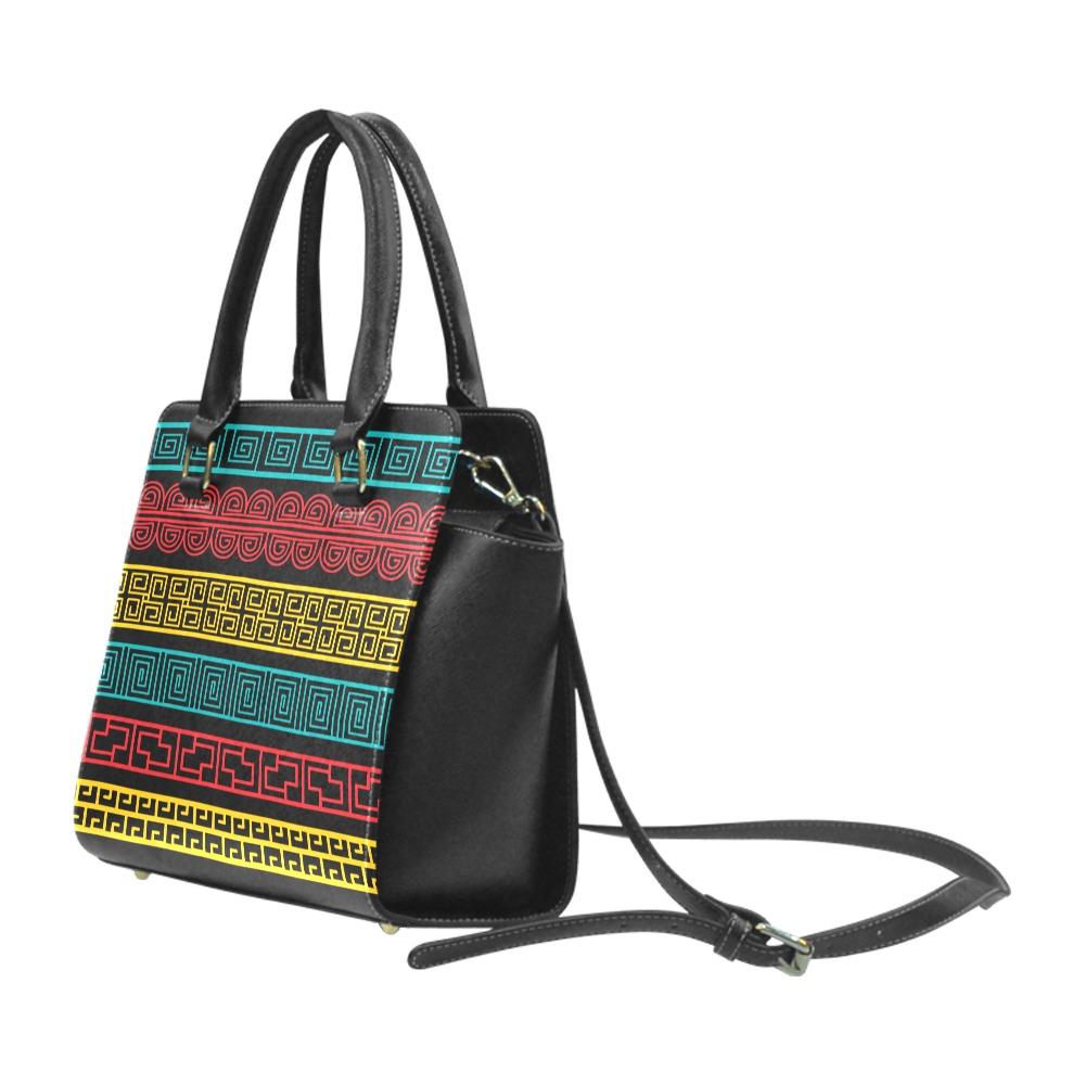 Top Handle Leather Geometric Rivet Design Handbag - Walbiz.com