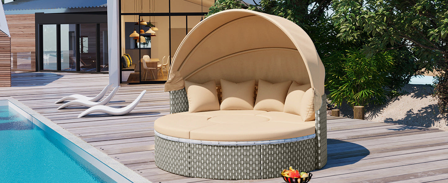 Patio Furniture Round Outdoor Sectional Sofa Set Rattan Daybed