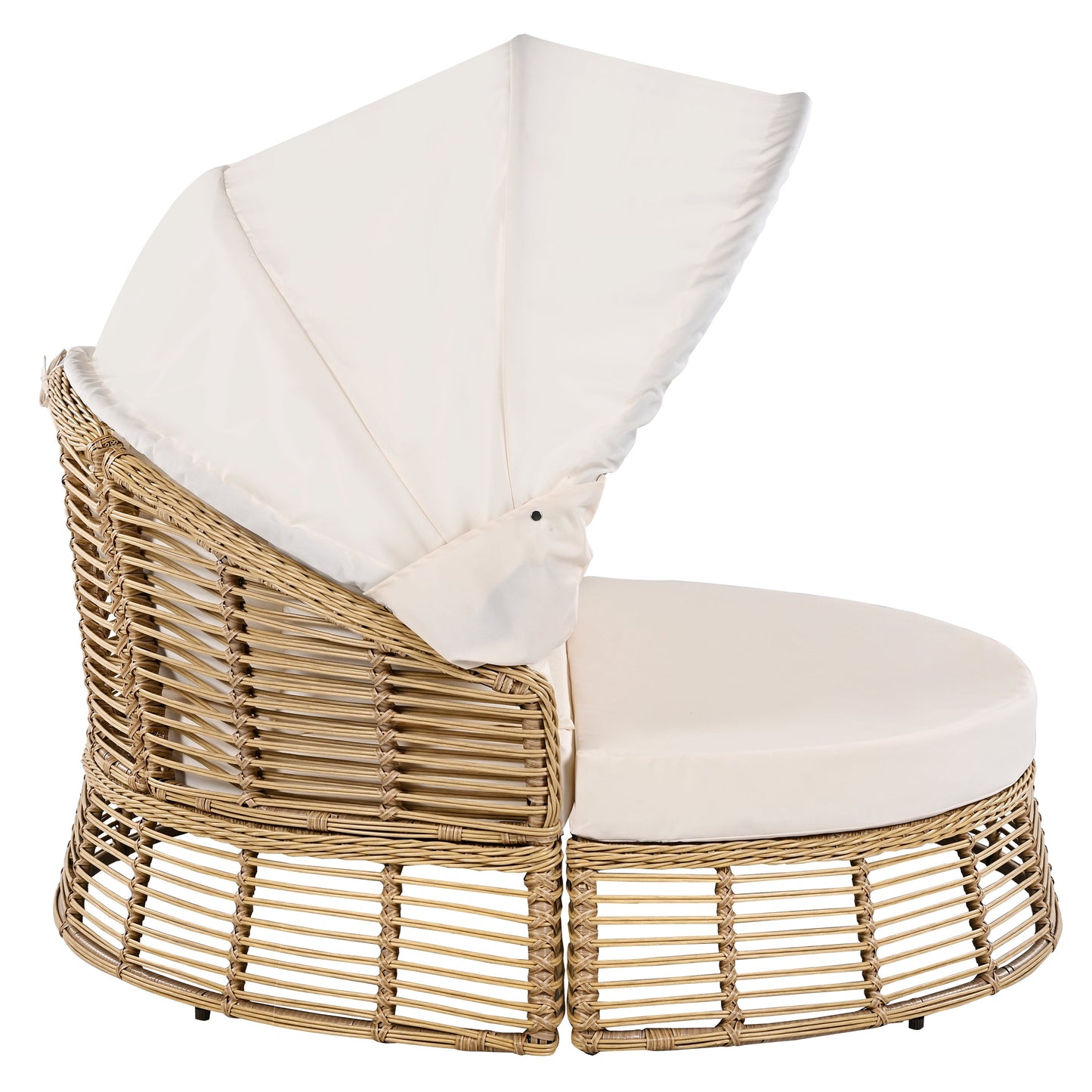 Outdoor Patio Rattan Round Daybed with Retractable Canopy, Wicker