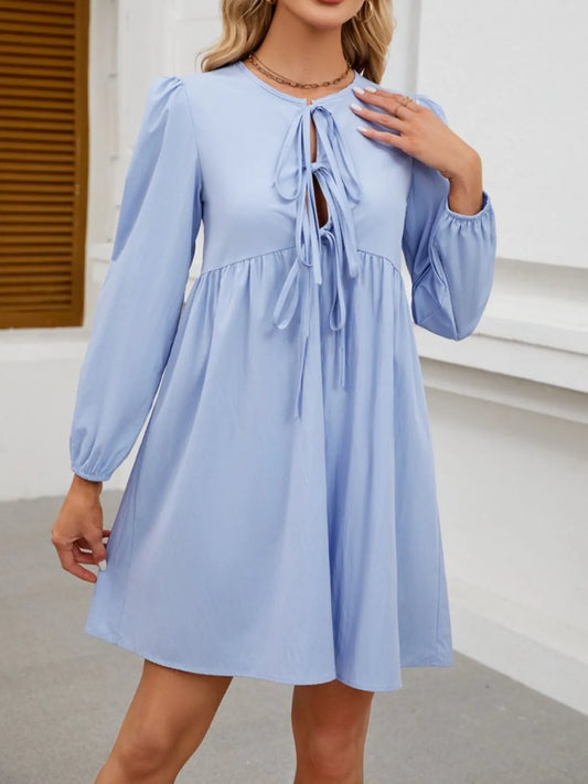 Tie Front Long Sleeve Mini Dress – Stylish Fashion by Walbiz