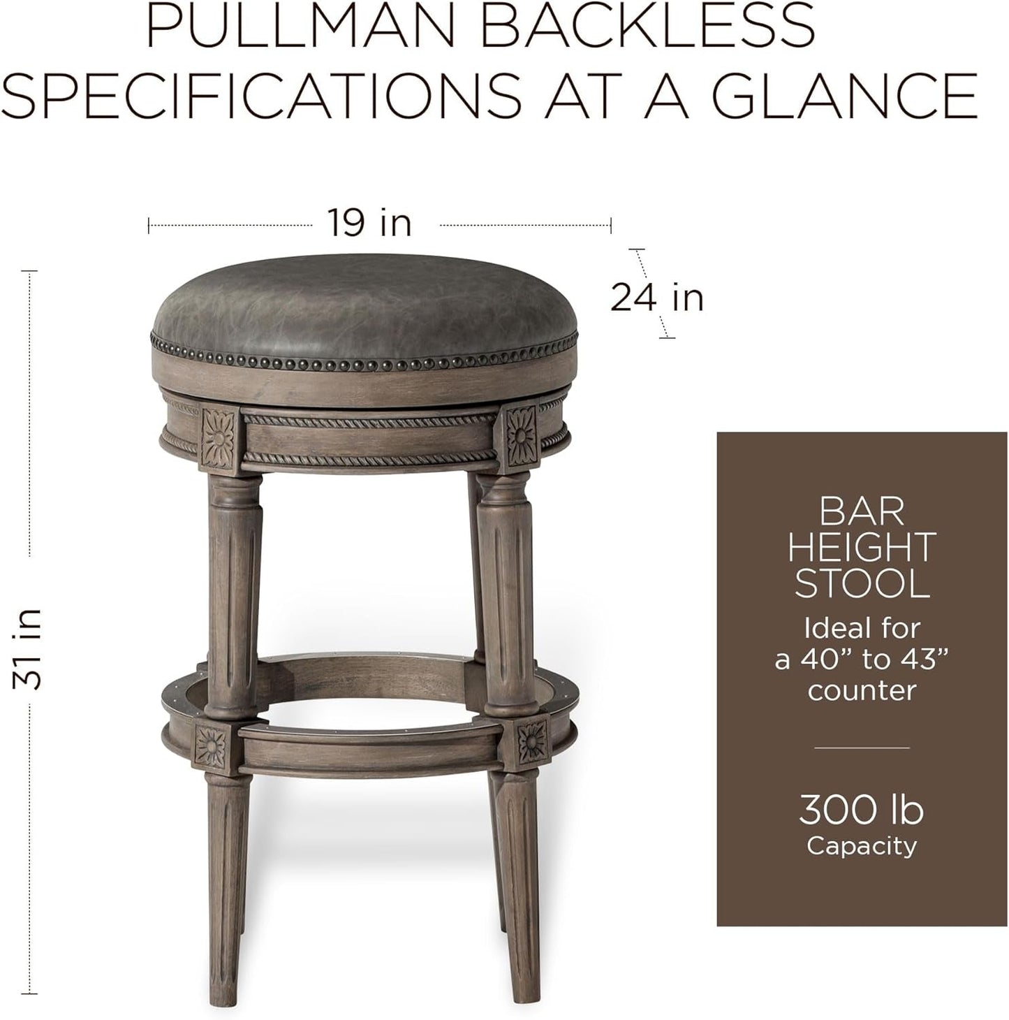 Pullman 31 Inch Tall Bar Height Upholstered Backless Barstool in