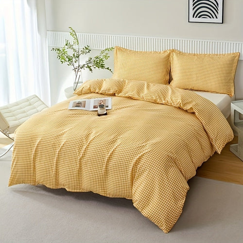 Plaid Quilt Cover 3Piece Bedding Set