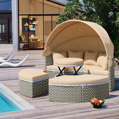 Patio Furniture Round Outdoor Sectional Sofa Set Rattan Daybed