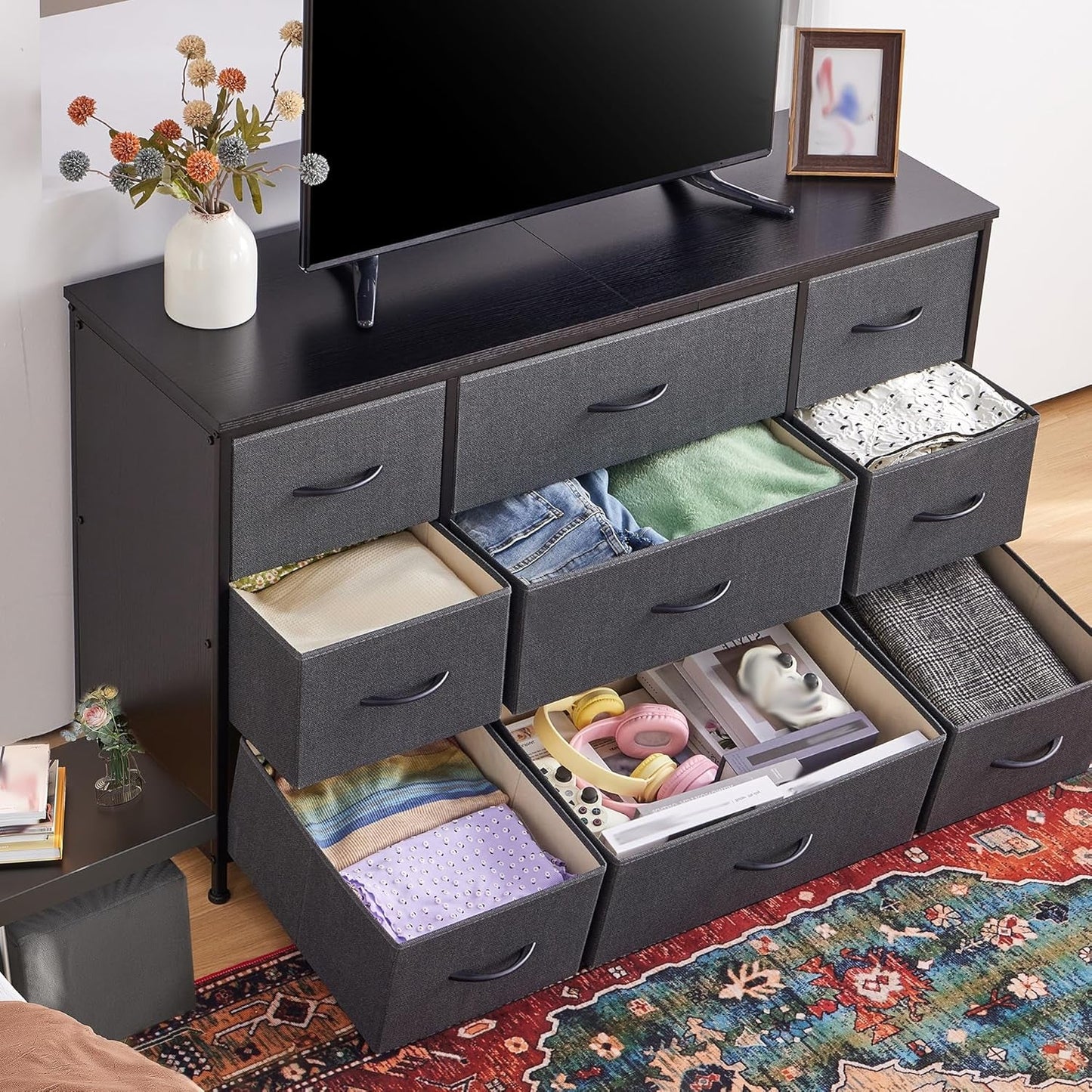 Dresser, Dresser for Bedroom with 9 Drawers, Wide Dresser TV Stand for