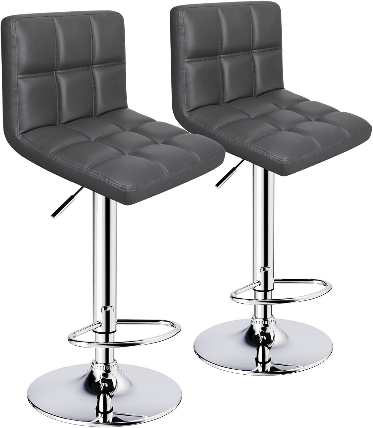 Bar Stools Set of 2, Armless Adjustable Swivel Barstools with Back,