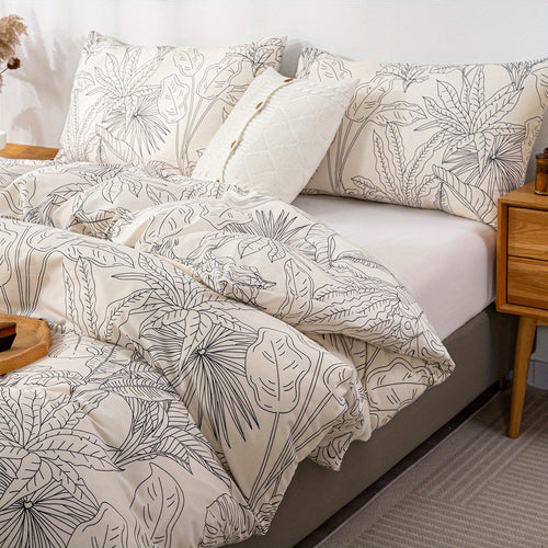 Elegant Leaf Print 3Piece Duvet Cover Set