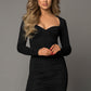 Black Sweetheart Long Sleeve Ruched Bodycon Mini Dress
