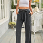Black Elastic Waist Drawstring Wide Leg Pants