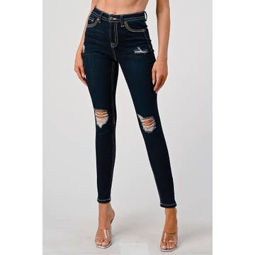 High Rise Skinny Jean Distressed Detail | DENIM BLACK / 1