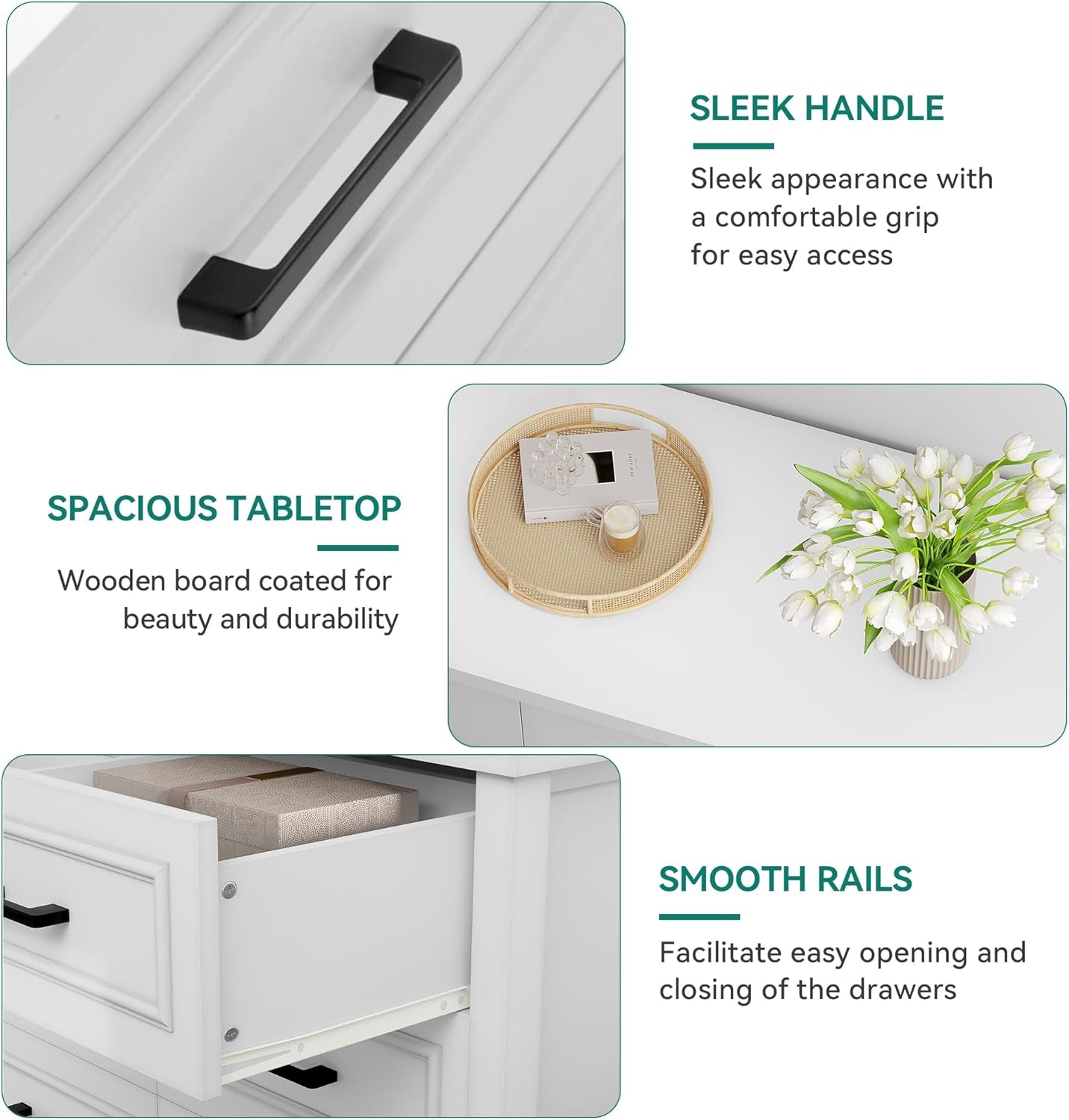6-Drawer Dresser with Built-In Power Outlet, Wood Dresser TV Stand