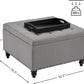Grey Tufted Ottoman with Storage and Tray