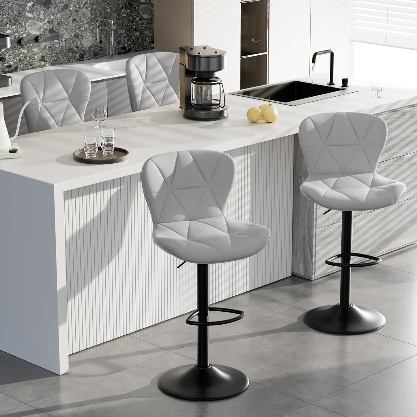 Bar Stools Set of 2,Counter Height Barstools with Backs Faux Leather