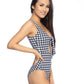 BLACK AND WHITE GINGHAM CUTOUT TIE ONE PIECE SWIM
