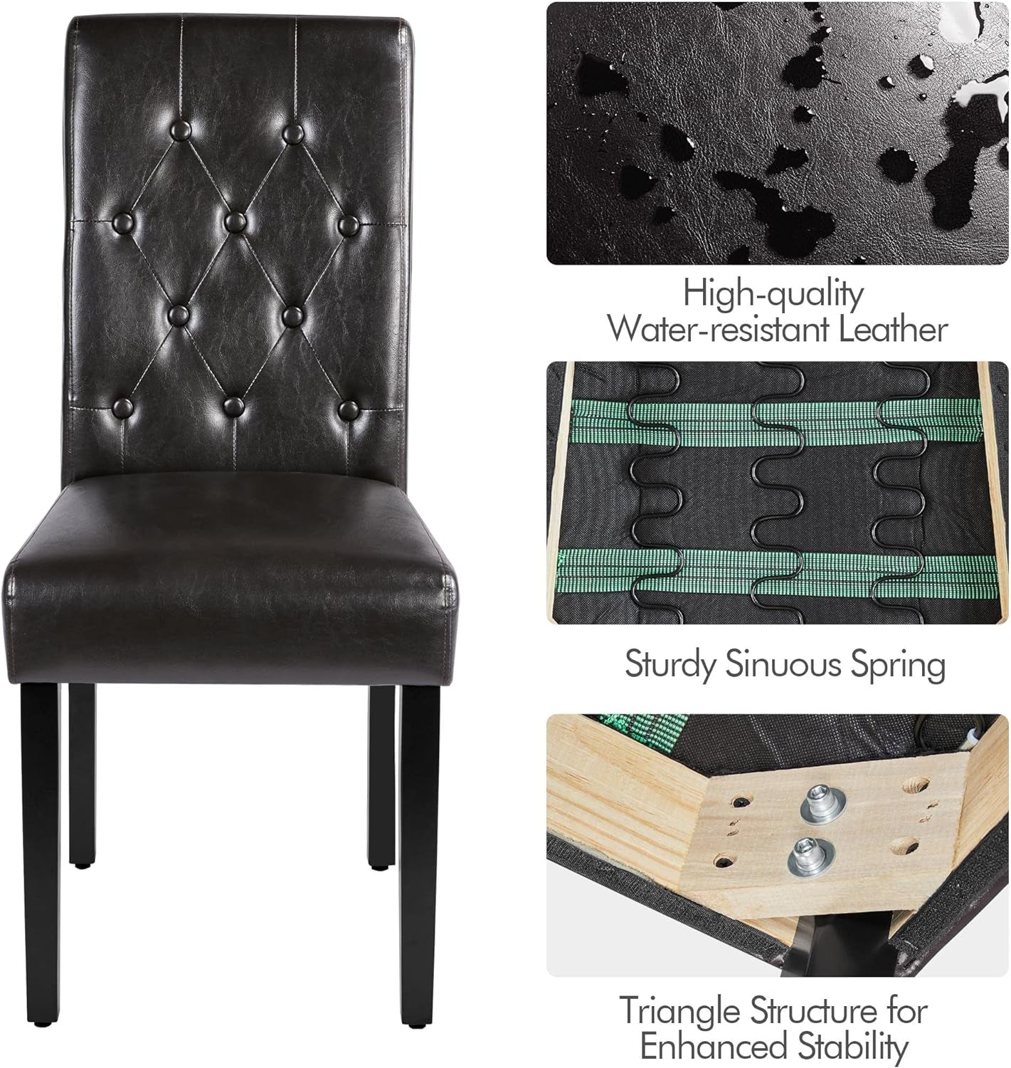 Faux Leather Dining Chairs, Button Tufted Dining Room Chairs with