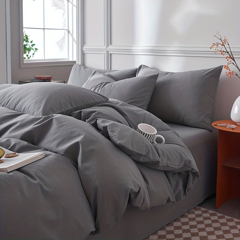 Dark Grey Microfiber Duvet Cover Set with Zipper