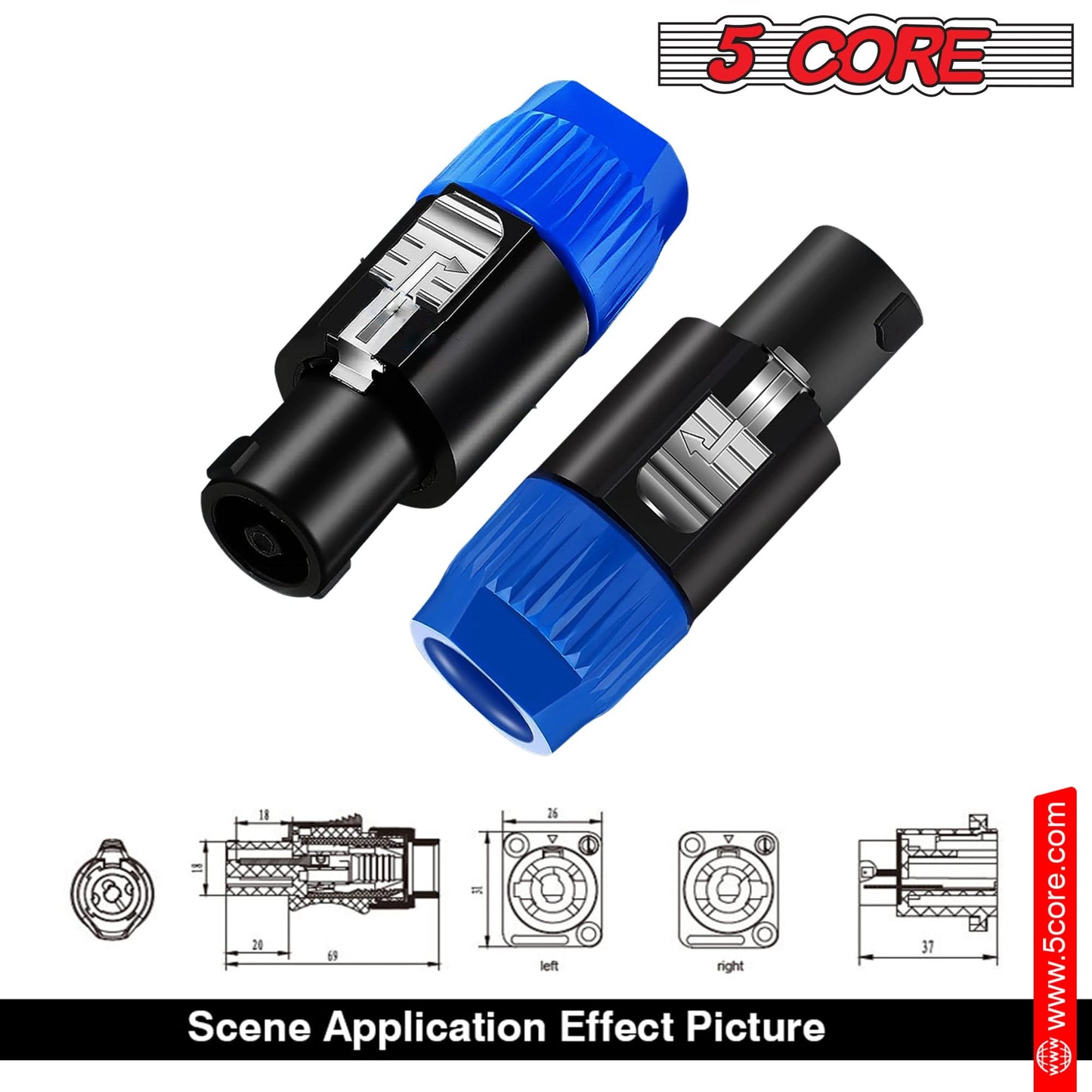5Core Speakon Adapter High Quality Audio Jack Male Audio Pin Speaker