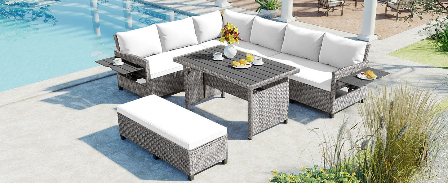 5-Piece Outdoor Patio Rattan Sofa Set, Sectional PE Wicker L-Shaped