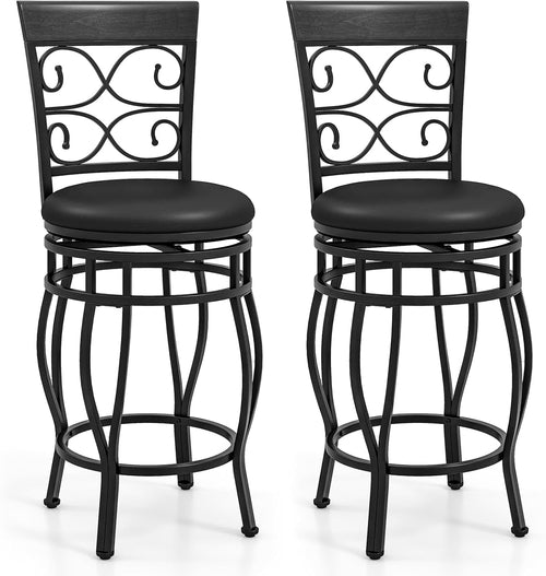 26" Swivel Bar Stools Set of 2, Counter Height Bar Stools with Back,
