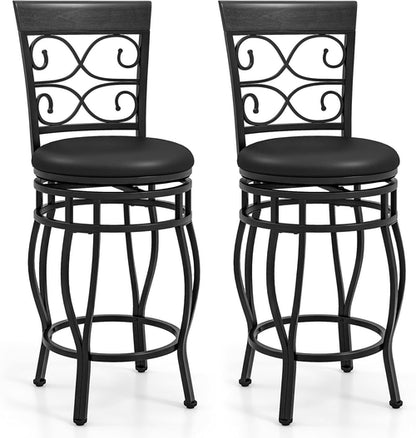 26" Swivel Bar Stools Set of 2, Counter Height Bar Stools with Back,