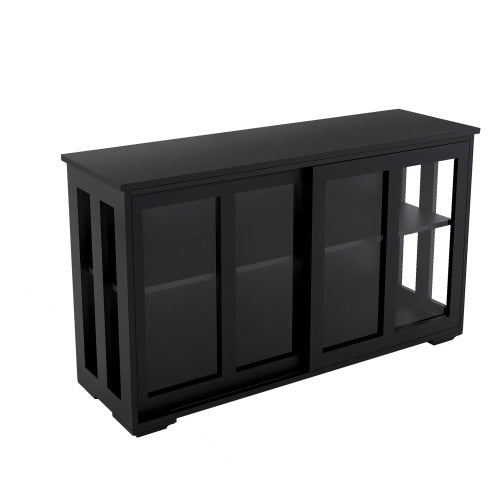 Kitchen Storage Cabinet With Glass Door - Black