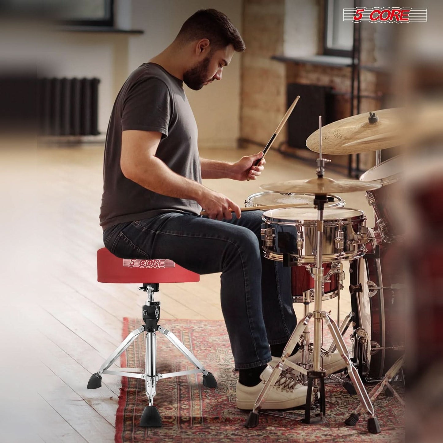 5Core Drum Throne Padded Adjustable Guitar Stool Drummer Seat for