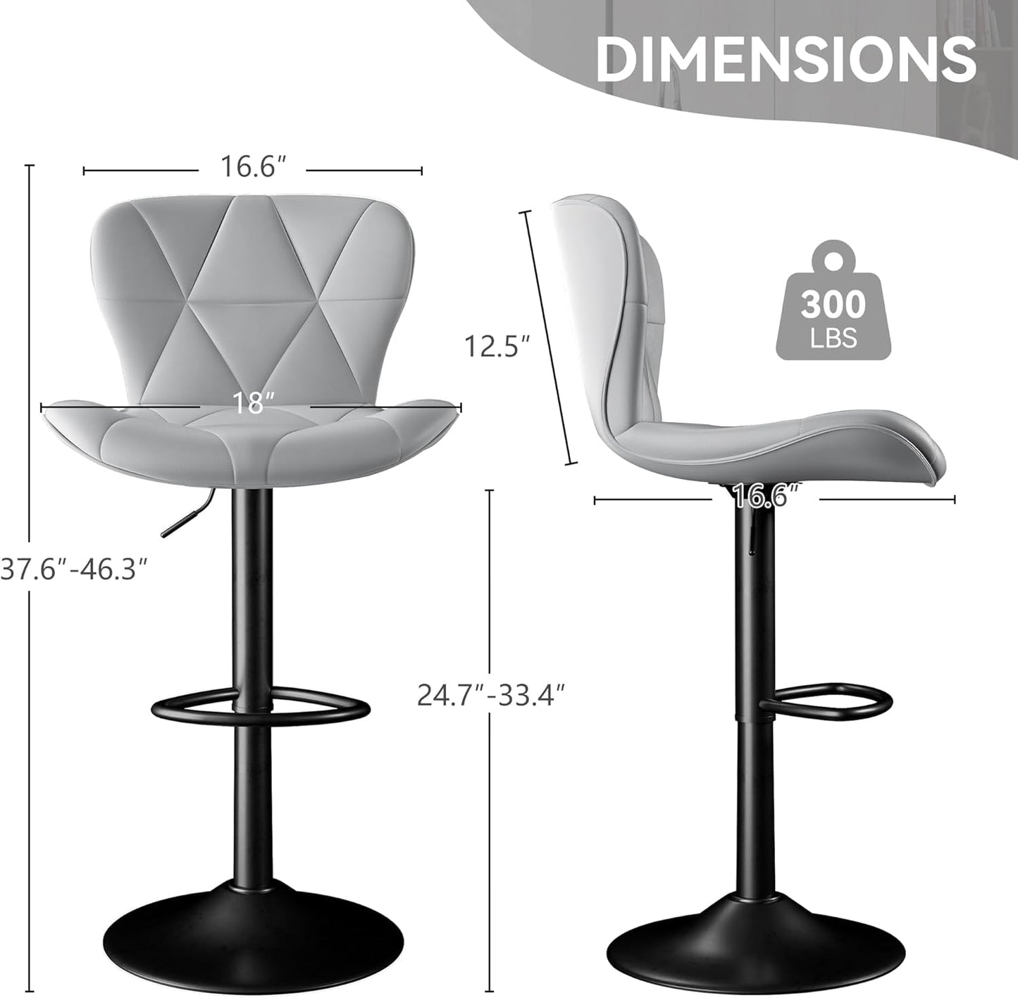 Bar Stools Set of 2,Counter Height Barstools with Backs Faux Leather