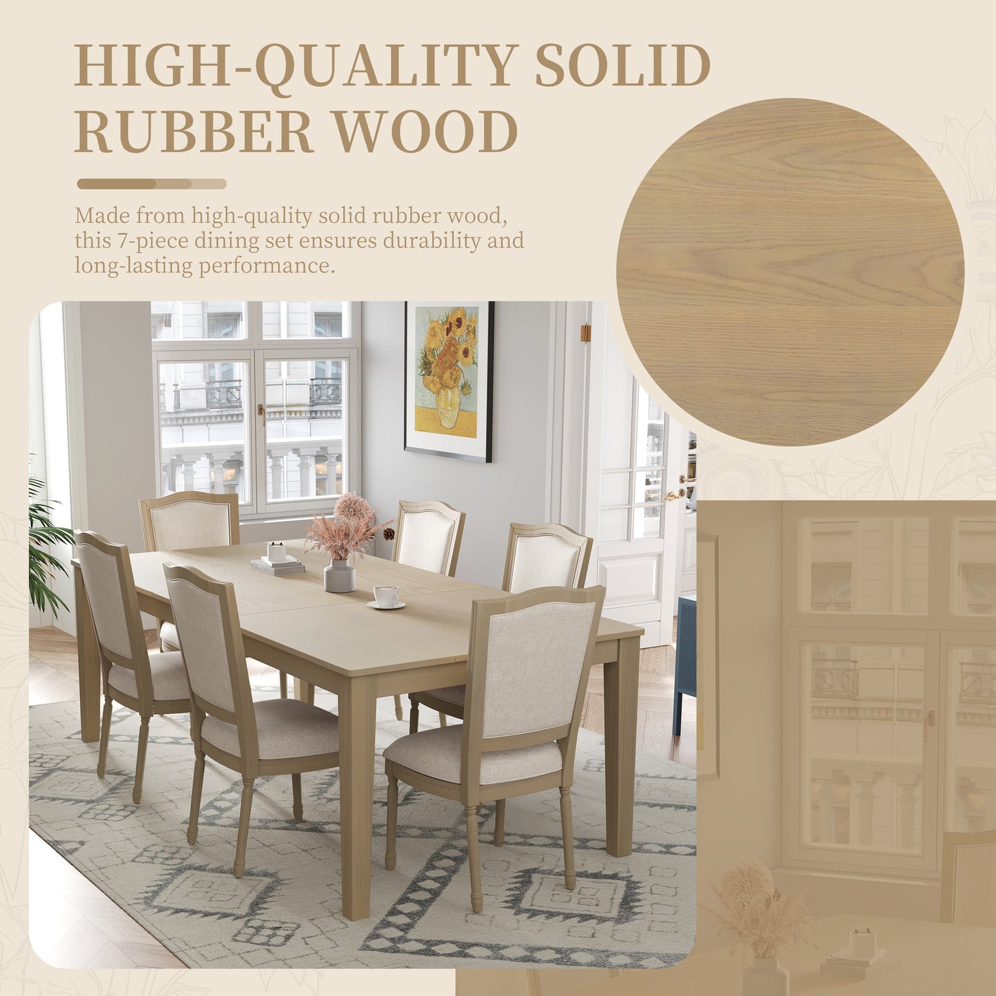 Rustic 7-Piece 78.1inch Extendable Dining Table Set with 18inch