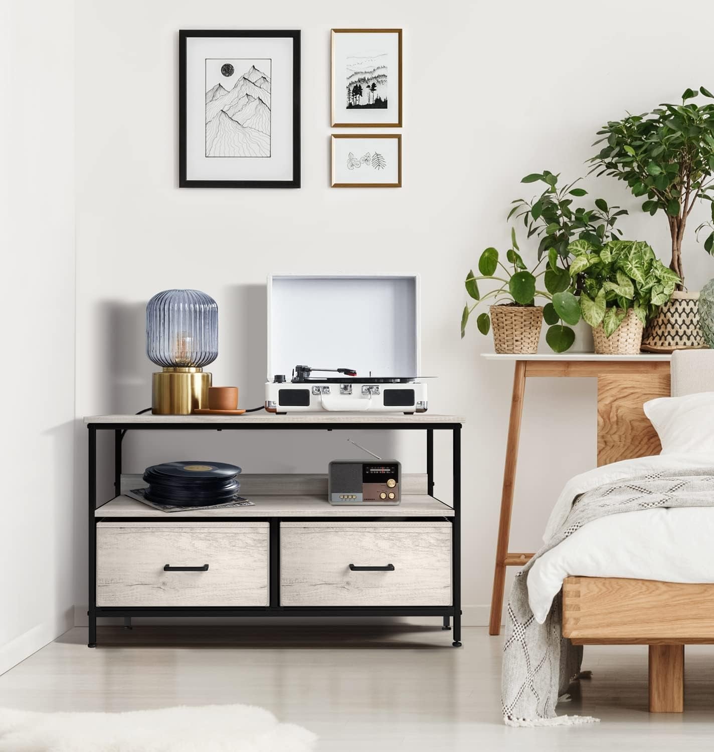 TV Stand Dresser with 2 Drawers - Television Riser Chest with Storage
