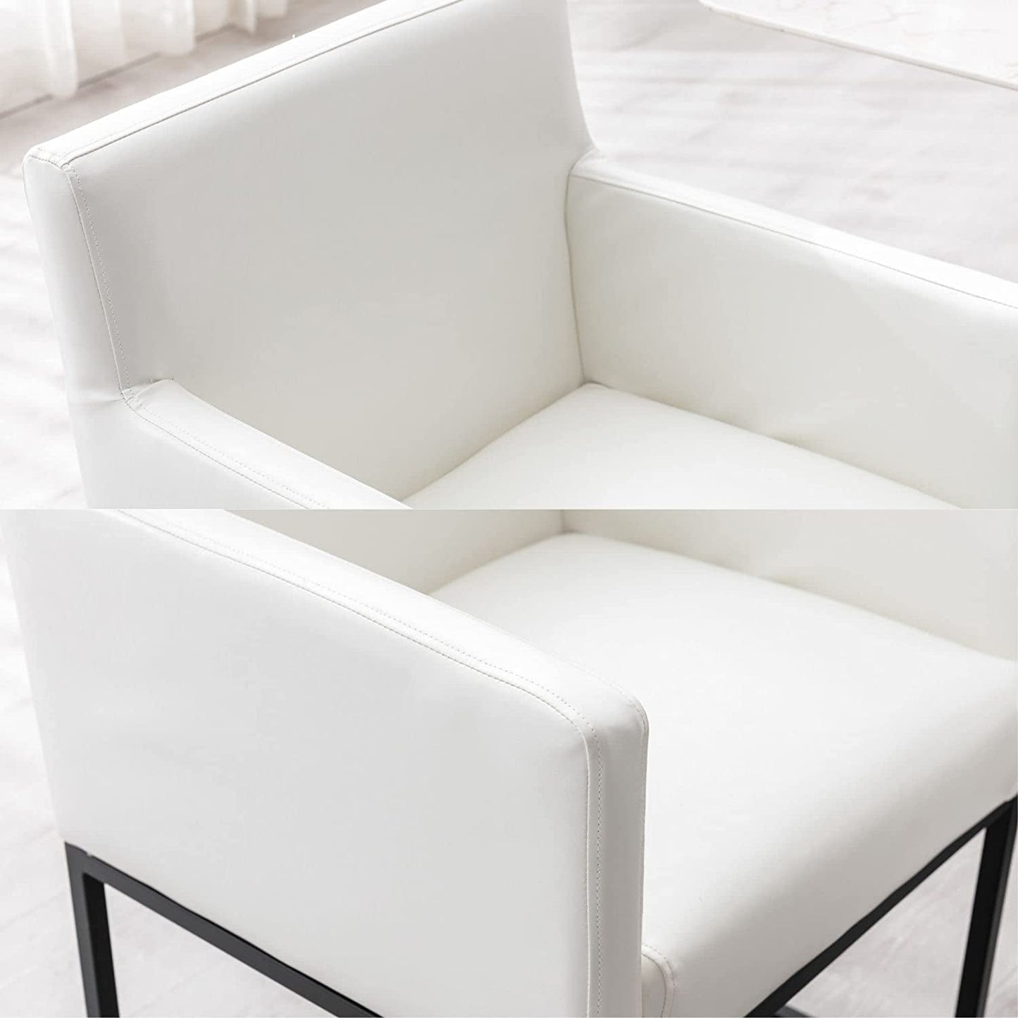 Set of 4 White Upholstered Armchairs