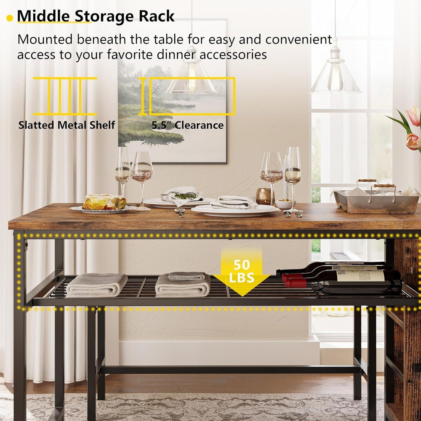 3-Piece Dining Table Set for 4, 47Inch Kitchen Table with 2 Benches,