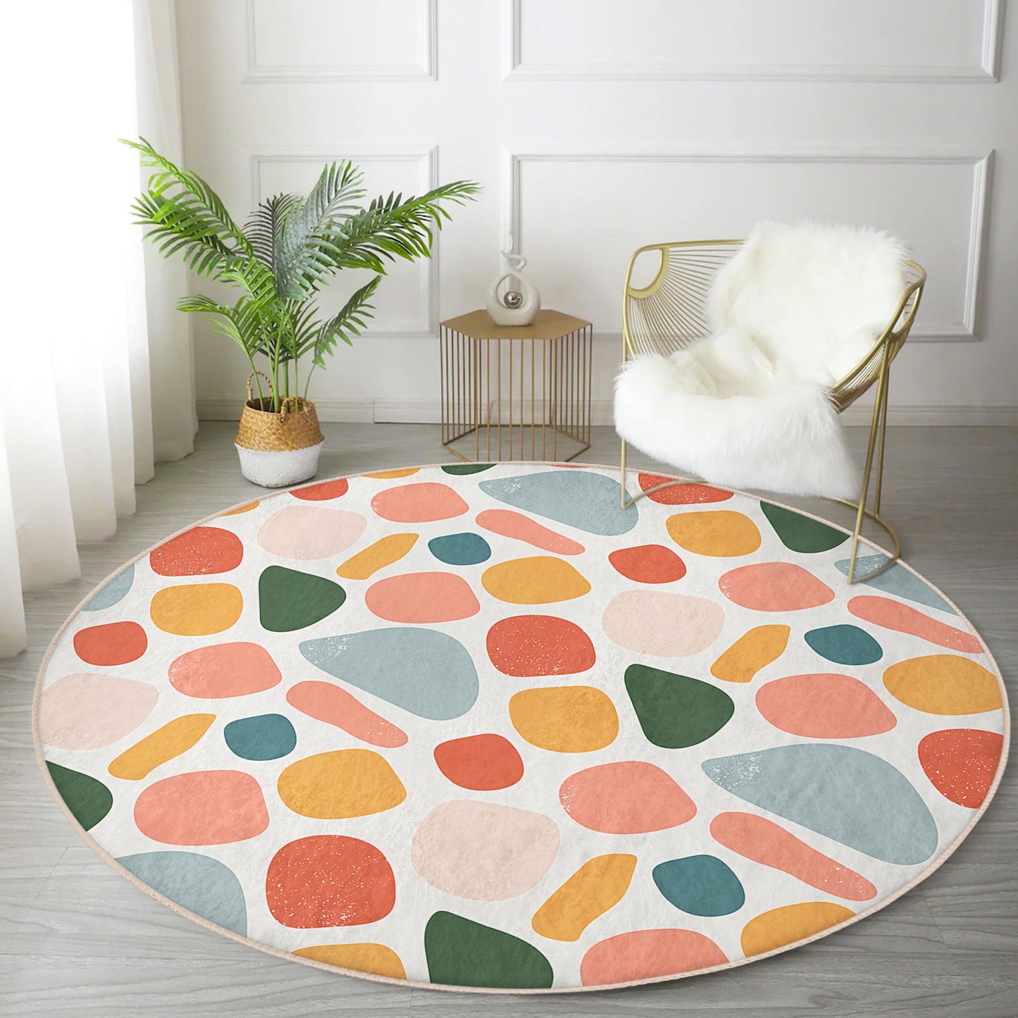 Abstract Round Rug, Decorative Living Room Carpet, Non Slip Circle