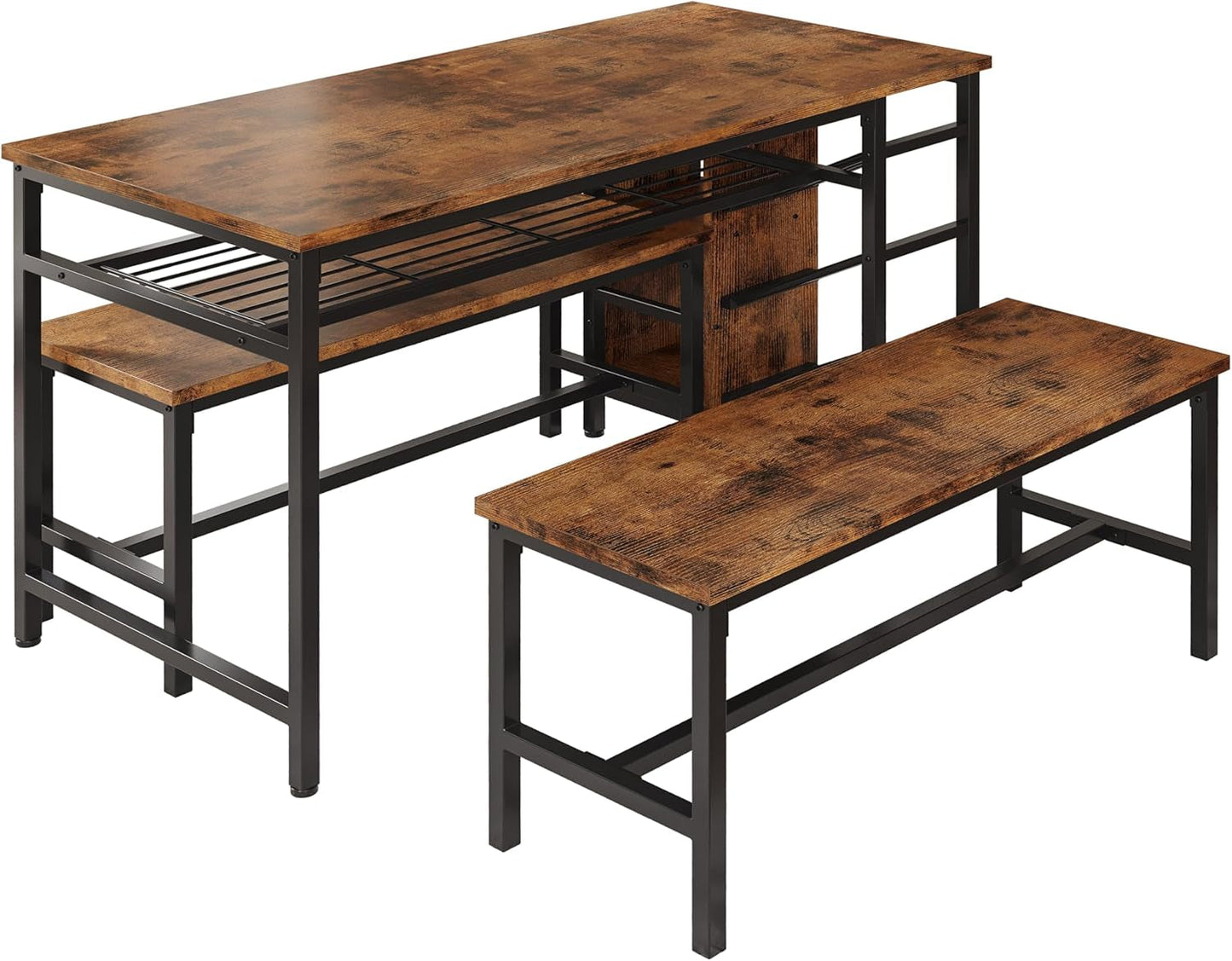 3-Piece Dining Table Set for 4, 47Inch Kitchen Table with 2 Benches,