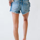 Distressed Mid Rise Frayed Hem Denim Shorts