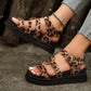 Chestnut Leopard Print Hollow Out Wedge Sandals