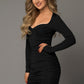 Black Sweetheart Long Sleeve Ruched Bodycon Mini Dress