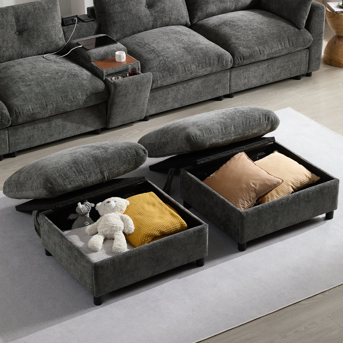 142'' Modular Sectional Sofa with Movable Storage Ottoman and