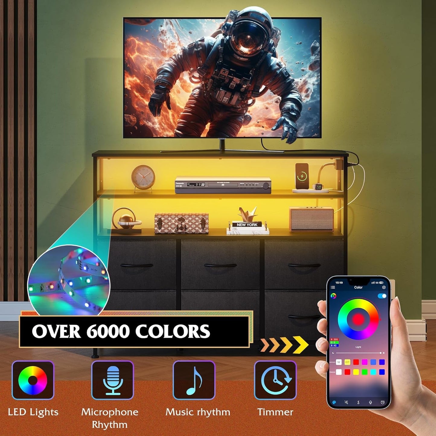 Led Dresser TV Stand for Bedroom, Entertainment Center with LED Lights