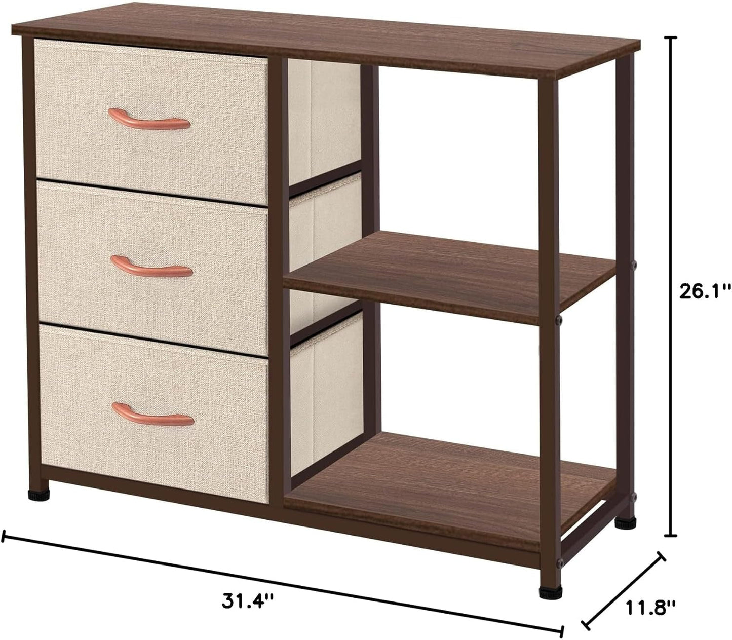 Rustic Brown Fabric Dresser, 4 Drawer Organizer Unit with 2 Shelves,