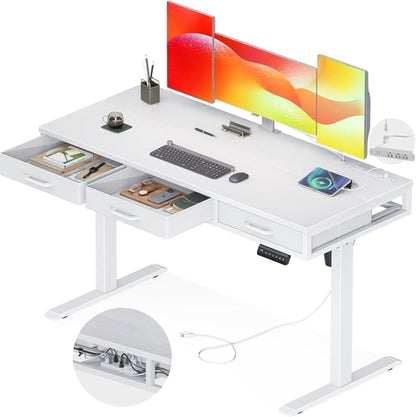 Electric Standing Desk with Drawers, 55 Inch Height Adjustable Desk